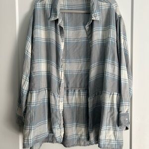 American Eagle Blue & White Plaid Flannel